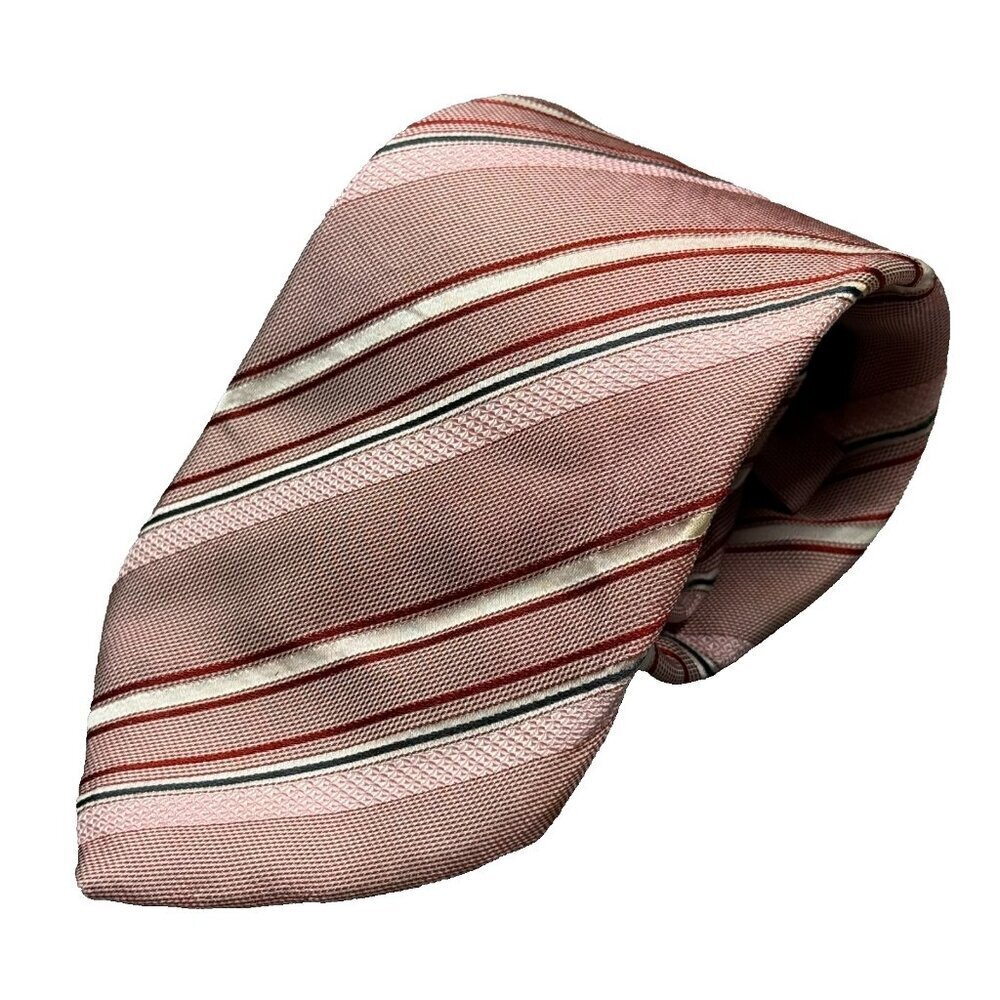 Hugo Boss Tie Striped Pink Woven 100% Silk Made in Italy 4"